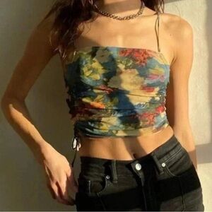 Urban Outfitters Multicolor Floral Cropped Side-Tie Tank Top Size L